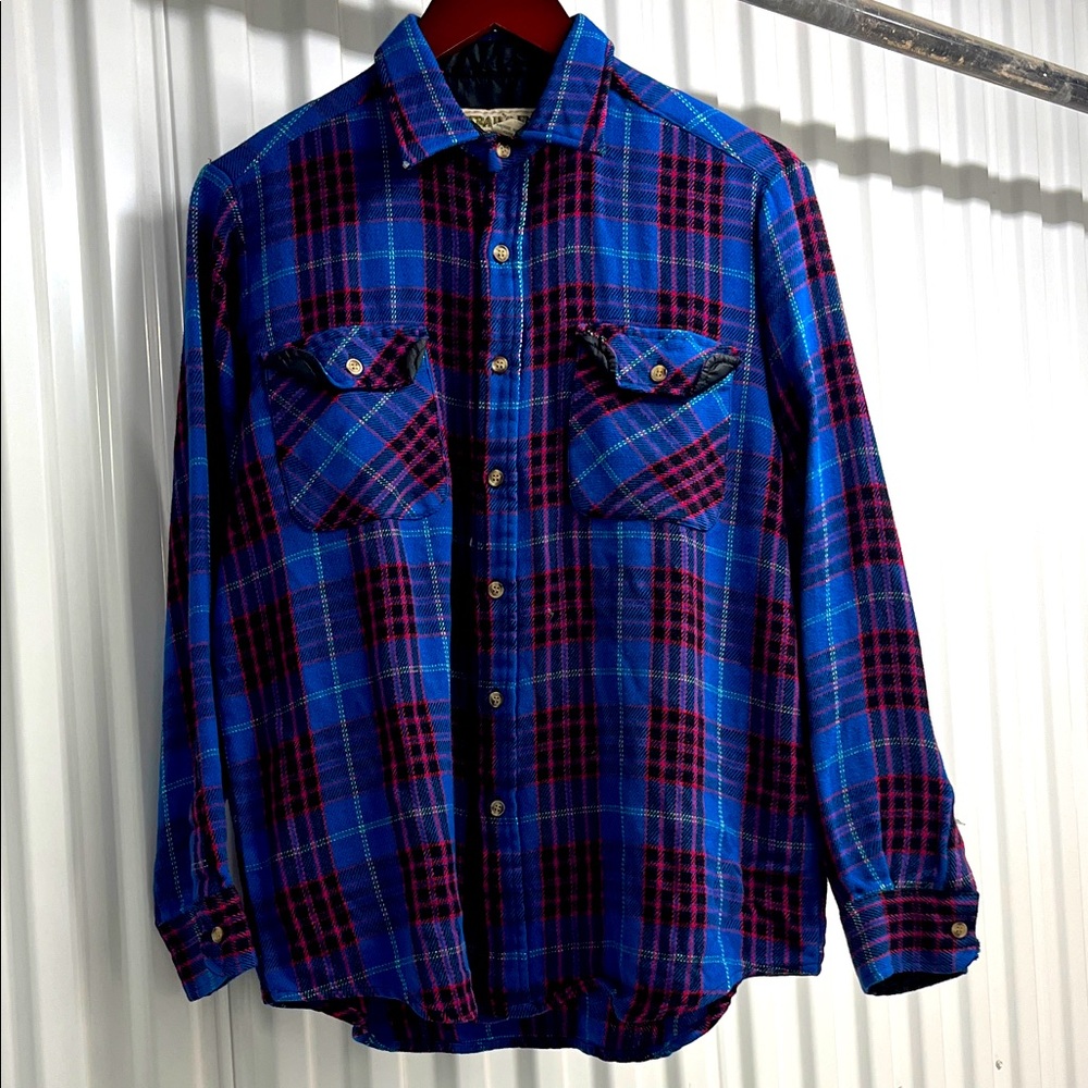 Vintage‎ 80s Blue and Red Plaid Men's Shirt